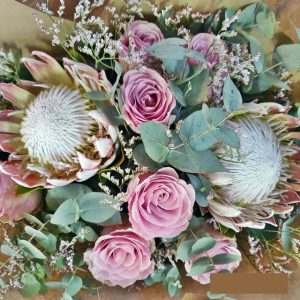 Pink King Protea and Rose Bouquet