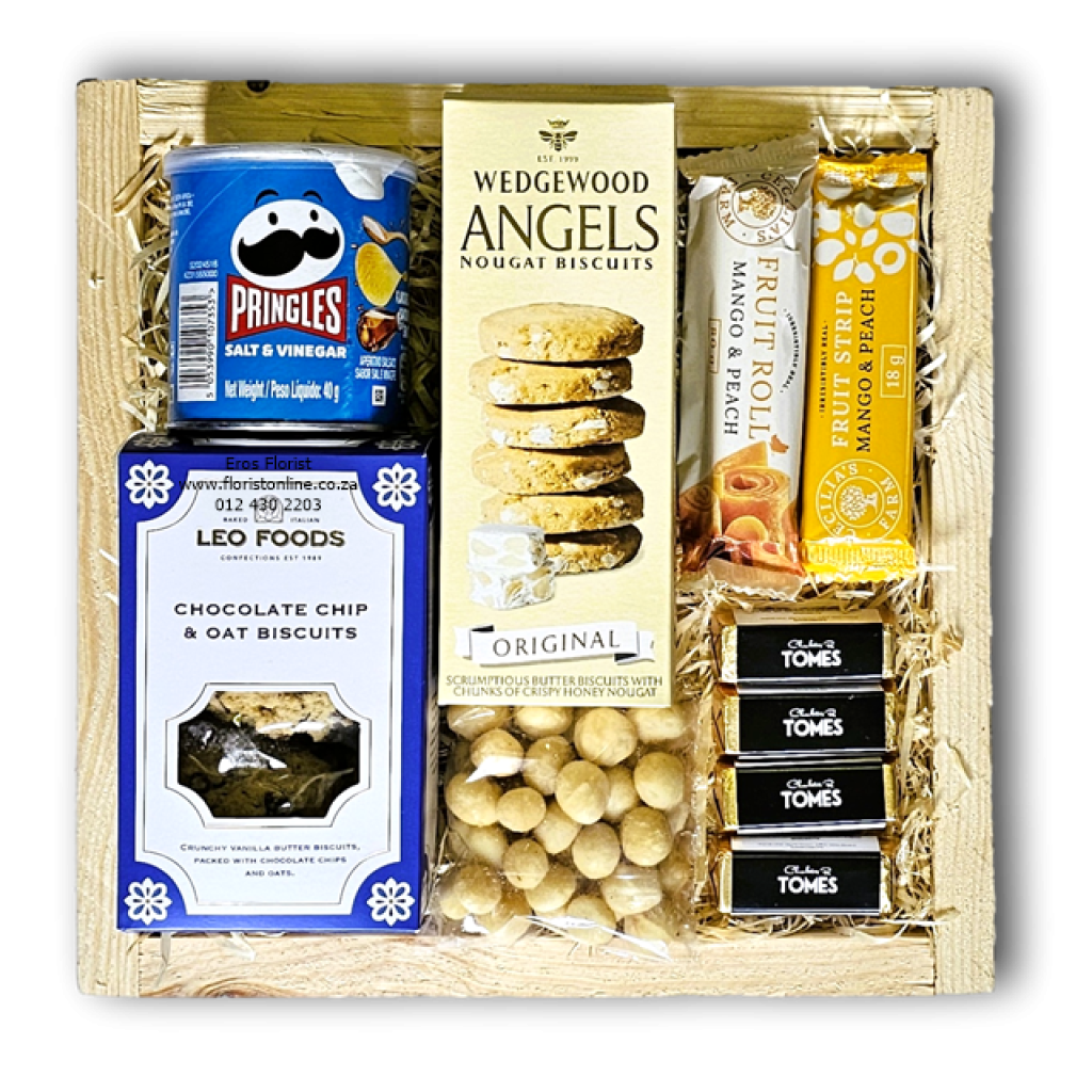 snacking hamper by Eros Florist, present hampers take many forms