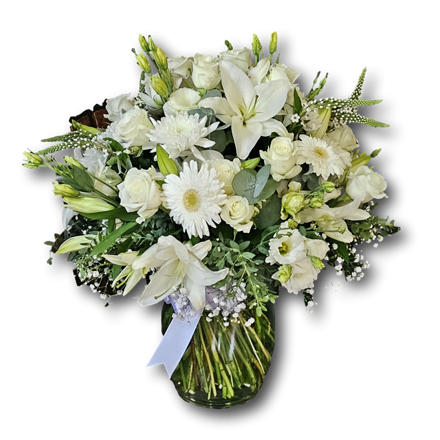 Classic white vase of flowers by Eros Florist