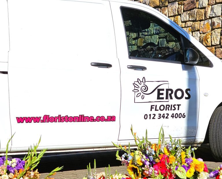 Eros Florist delivery van loading flower arrangements in Pretoria
