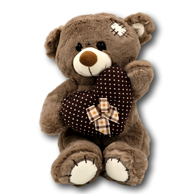Brown Teddy Bear with Polka Dot Heart – Soft Classic Gift