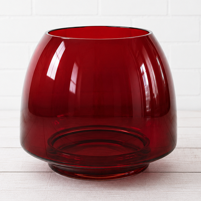 Premium Red Roses in a Ruby Glass Vase - Image 2