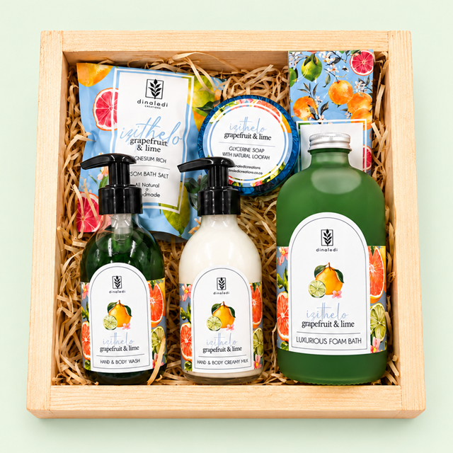 Discover our Botanical Bath & Body Crate, beautifully presented in a wooden gift crate and available in four signature fragrances. Includes bath salts, body wash, body cream, soap and a fragrance sachet. Same-day delivery is available in Pretoria.