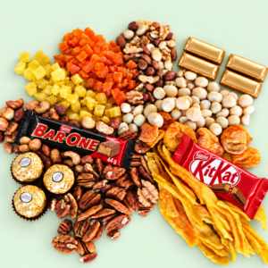 Selection of dried fruit, mixed nuts and chocolates for the Dried Fruit & Chocolate Nibble