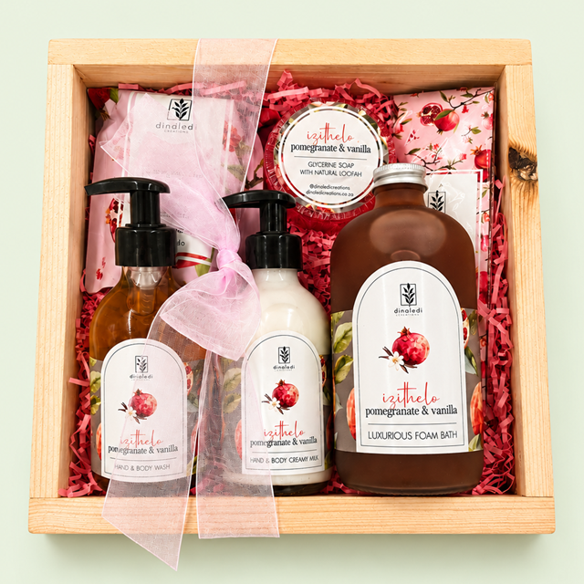 Discover our Botanical Bath & Body Crate, beautifully presented in a wooden gift crate and available in four signature fragrances. Includes bath salts, body wash, body cream, soap and a fragrance sachet. Same-day delivery is available in Pretoria.