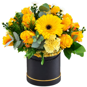 yellow flower hatbox - Eros Florist