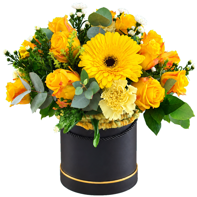 yellow flower hatbox - Eros Florist